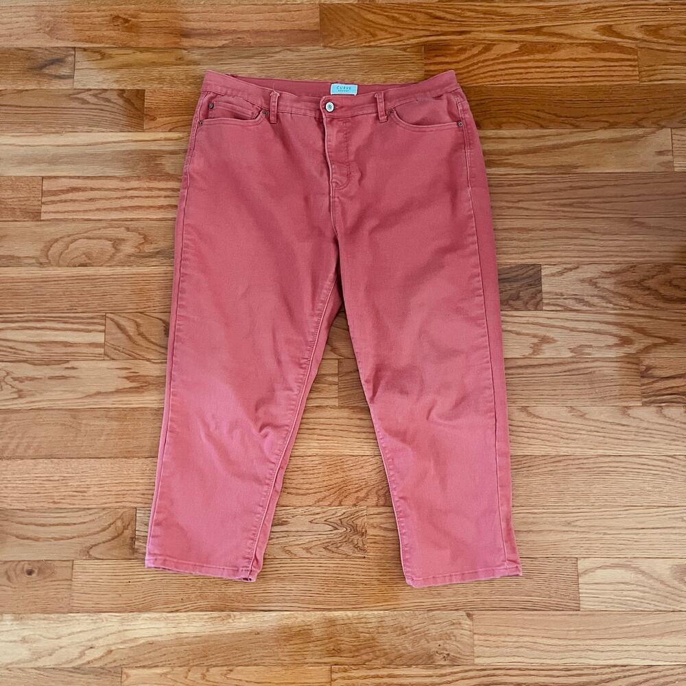 Curve Appeal Skinny Crop Jeans Womens 16/33 Pink Mid Rise Stretch Denim Casual